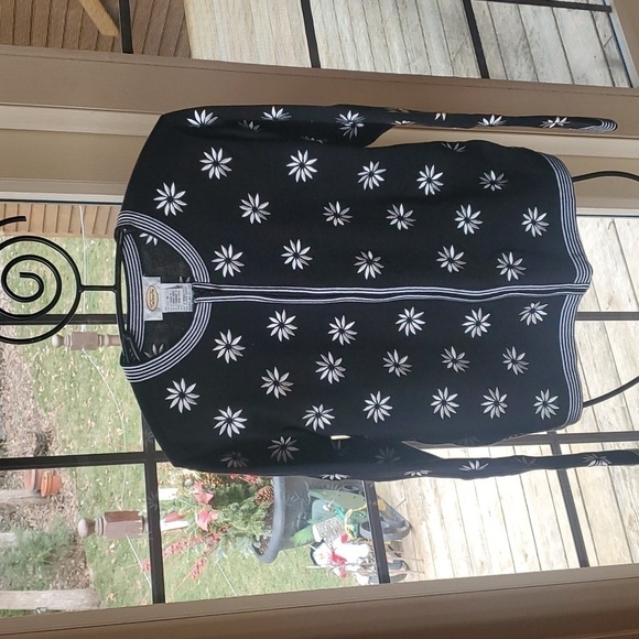 Talbots Black White Floral Embroidery Full Zip Sz. M Cardigan Sweater - Picture 1 of 8